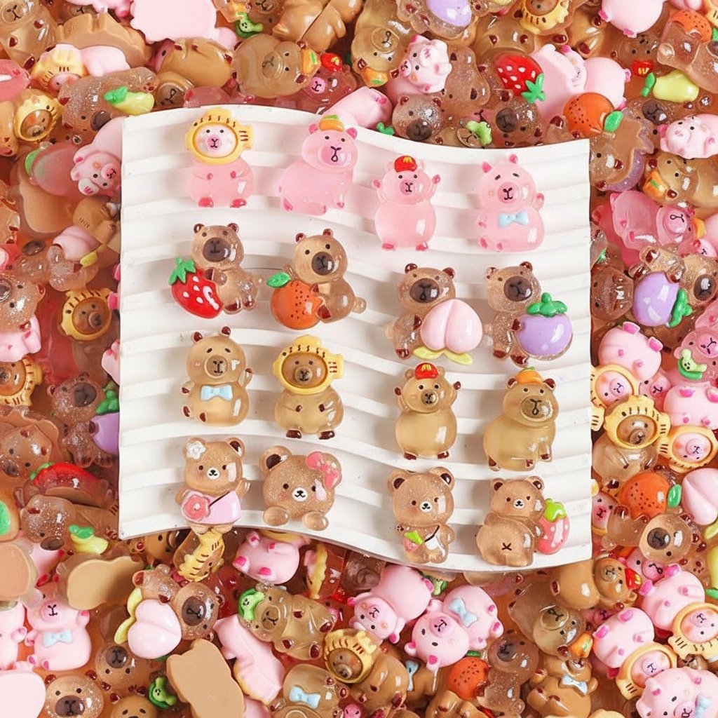 Glow-in-the-Dark Mini Capybara Figure Set with Tiny Transparent Suitcase