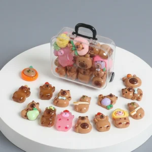 Glow-in-the-Dark Mini Capybara Figure Set with Tiny Transparent Suitcase