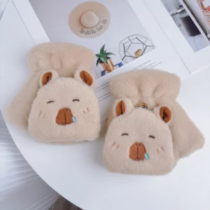 Adult Fuzzy Capybara Mittens – Convertible Gloves with Funny Blue Sleep Bubble