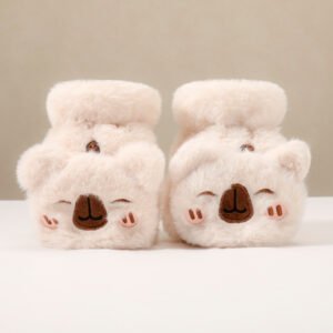 Adult Thick Plush Capybara Gloves – Convertible Fingerless Mittens with Blushing Face