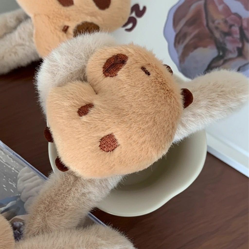 Plush Capybara Hair Claw Clip - Fuzzy Faux Fur Shark Jaw Design - Updo Holder