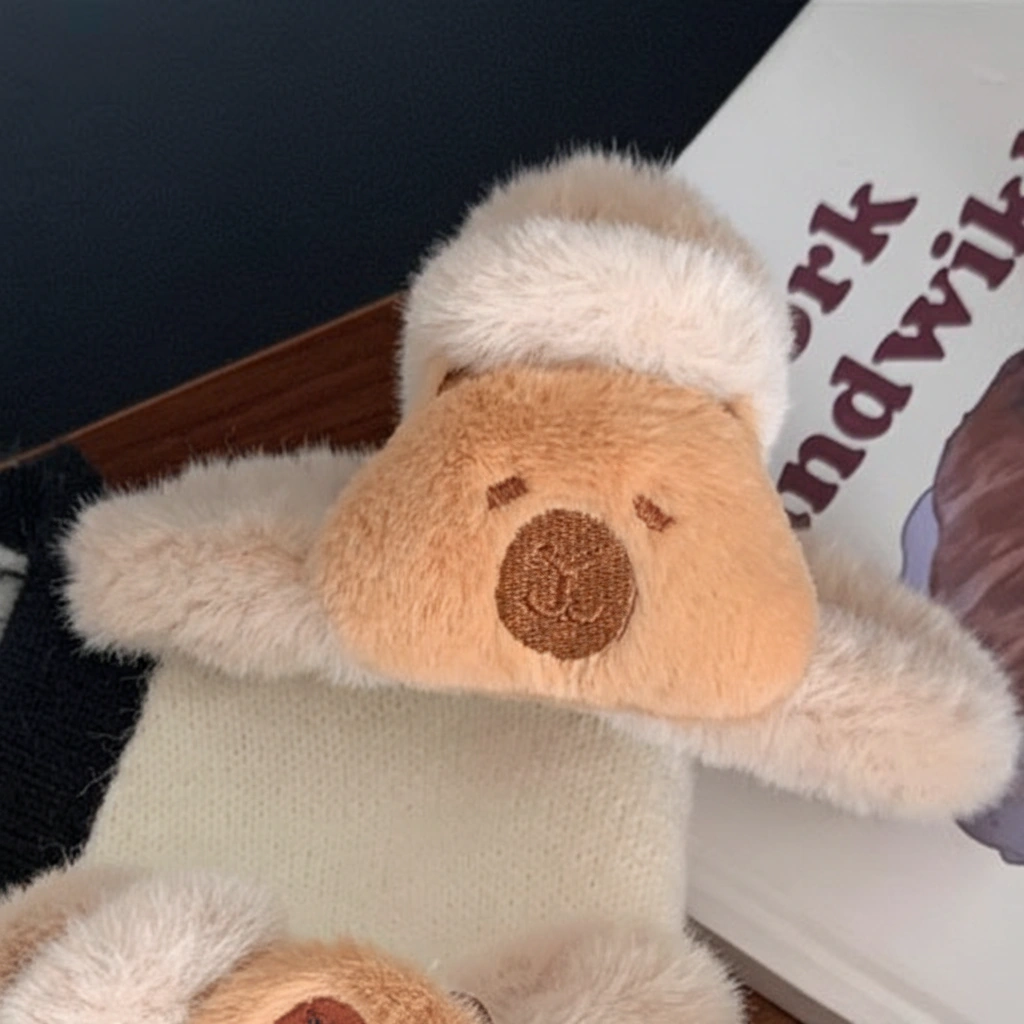 Plush Capybara Hair Claw Clip - Fuzzy Faux Fur Shark Jaw Design - Updo Holder