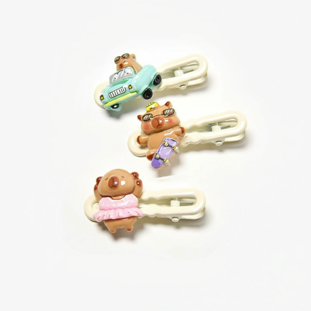 Capybara Hair Clip Action Series - 3D Resin Driving Skateboarding & Dancing Designs - 5cm