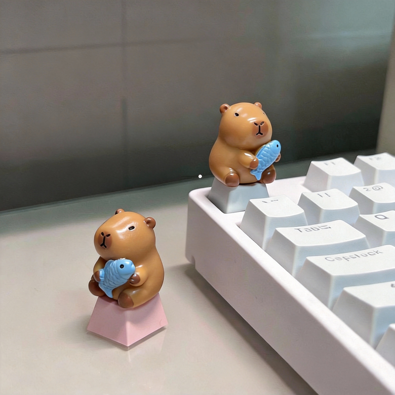 Capybara Holding Blue Fish Keycap