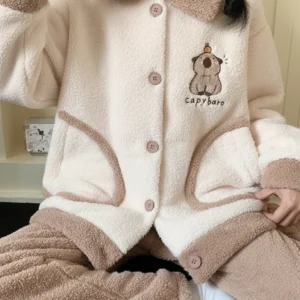 Creamy Capybara Pajama Set for Girls & Women