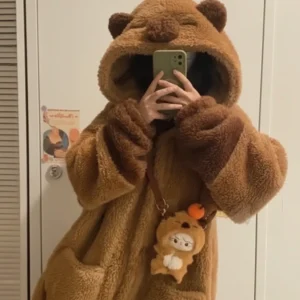 Capybara Long Hooded Robe and Pants Capybara Pajamas Set