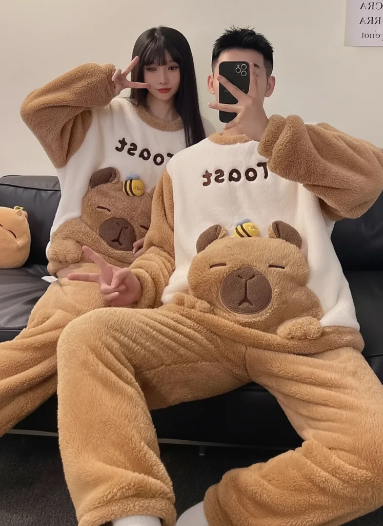 Couples Capybara Pajamas Set with 3D Bee
