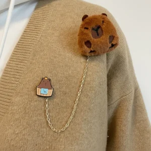 Capybara Plush & Enamel Chain Brooch