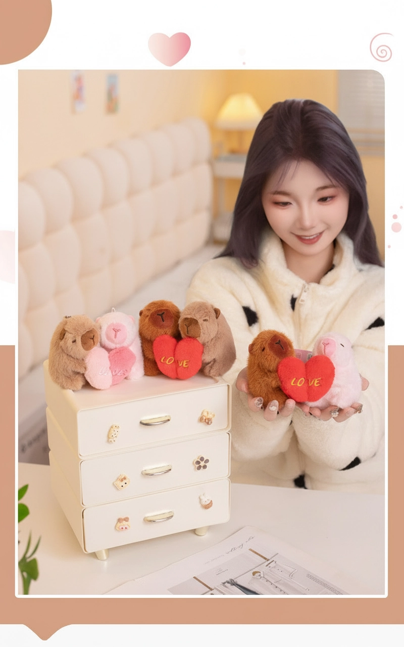 Magnetic Capybara Couple Plush Keychains – Hugging Heart Stuffed Animal Set (2-Pack)