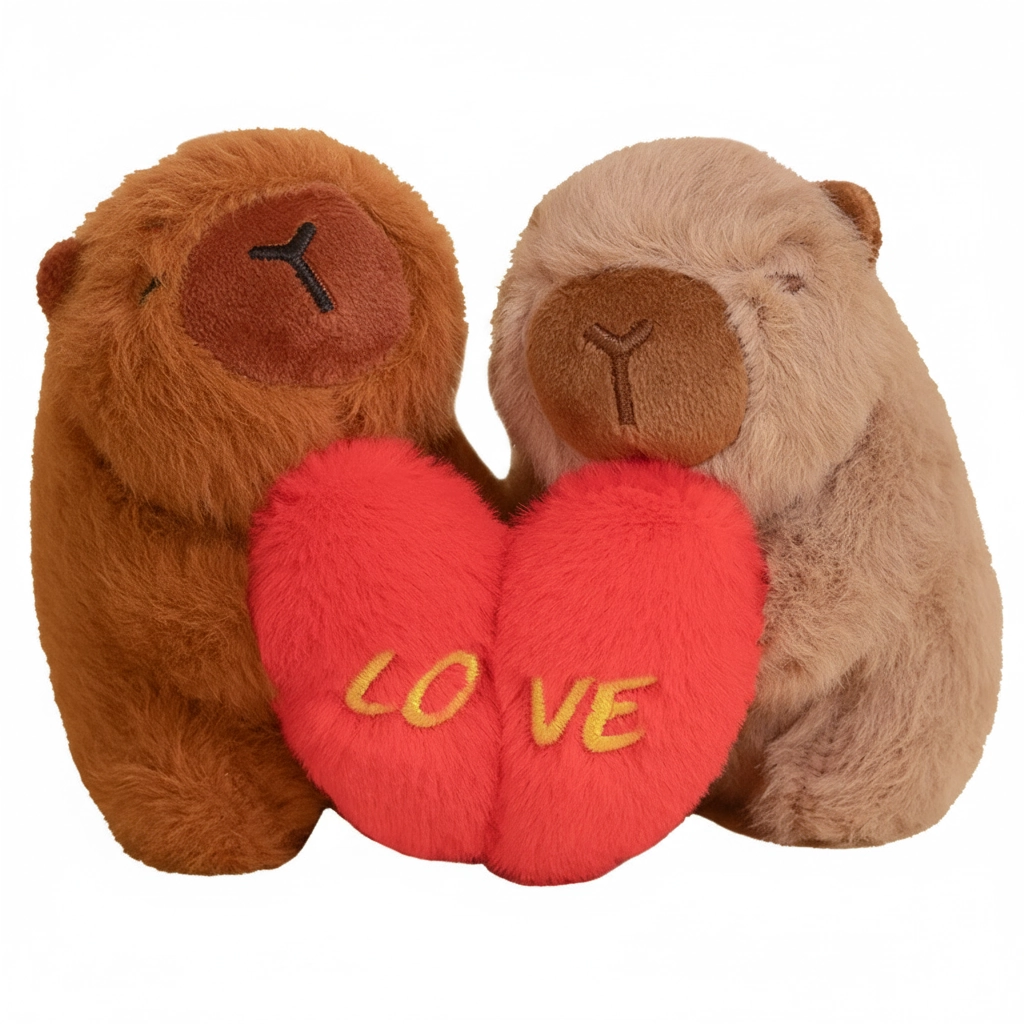 Magnetic Capybara Couple Plush Keychains – Hugging Heart Stuffed Animal Set (2-Pack)