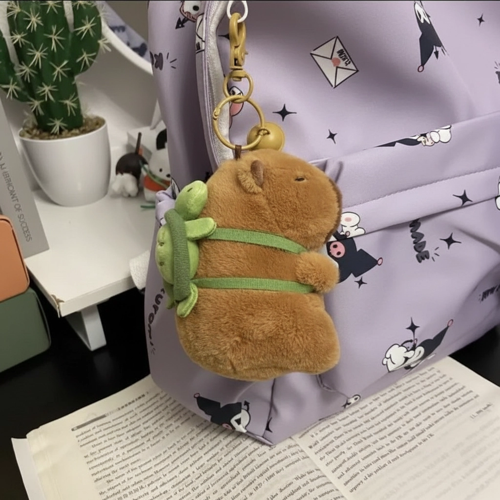 Capybara Plush Keychain in Turtle Backpack