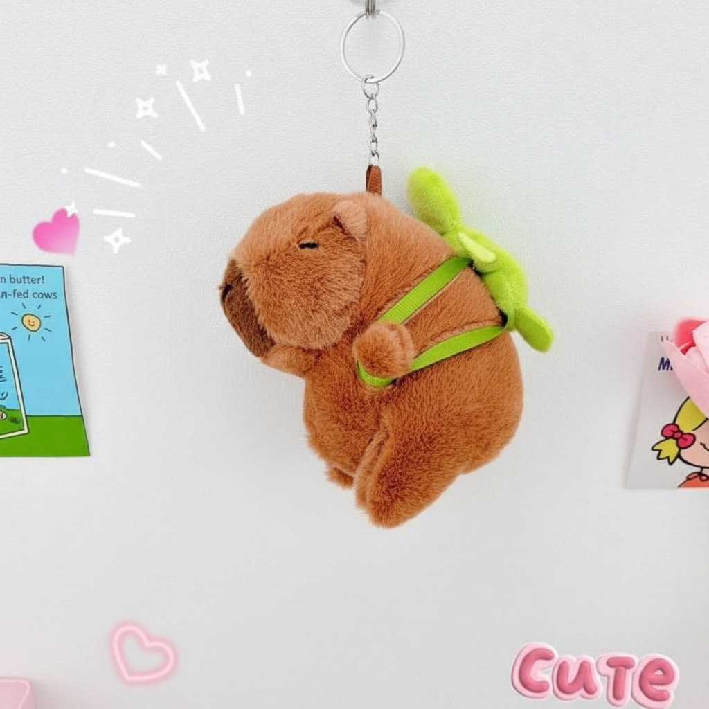 Capybara Plush Keychain in Turtle Backpack