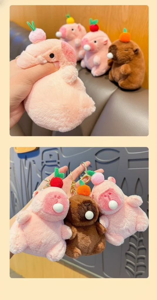 Capybara Plush Keychain - 3 Colors, Shake for Sound & Bubble Blowing - 12cm Soft Bag Pendant