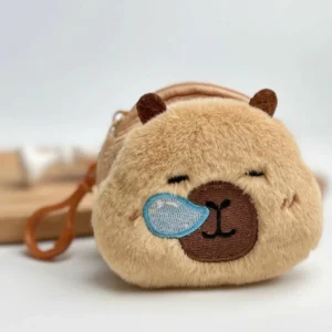 Mini Capybara Face Plush Pouch - Expressive Coin Purse Keychain