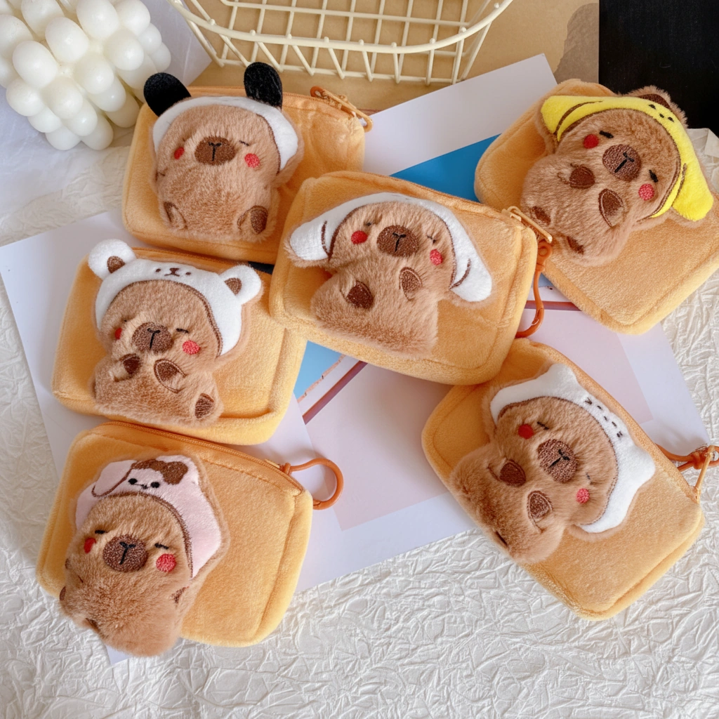 Rectangular plush capybara coin purses