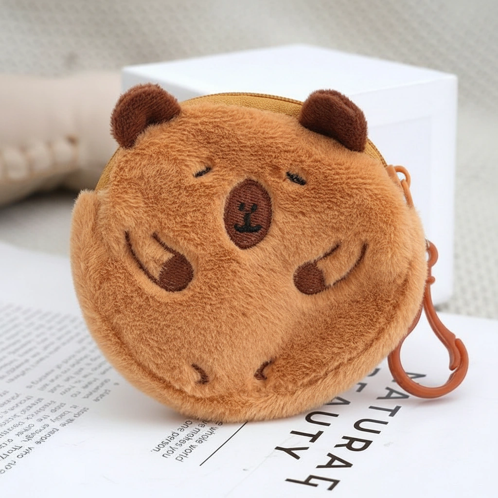 Capybara Purse – Round Plush Pouch with Snacks and Accessories