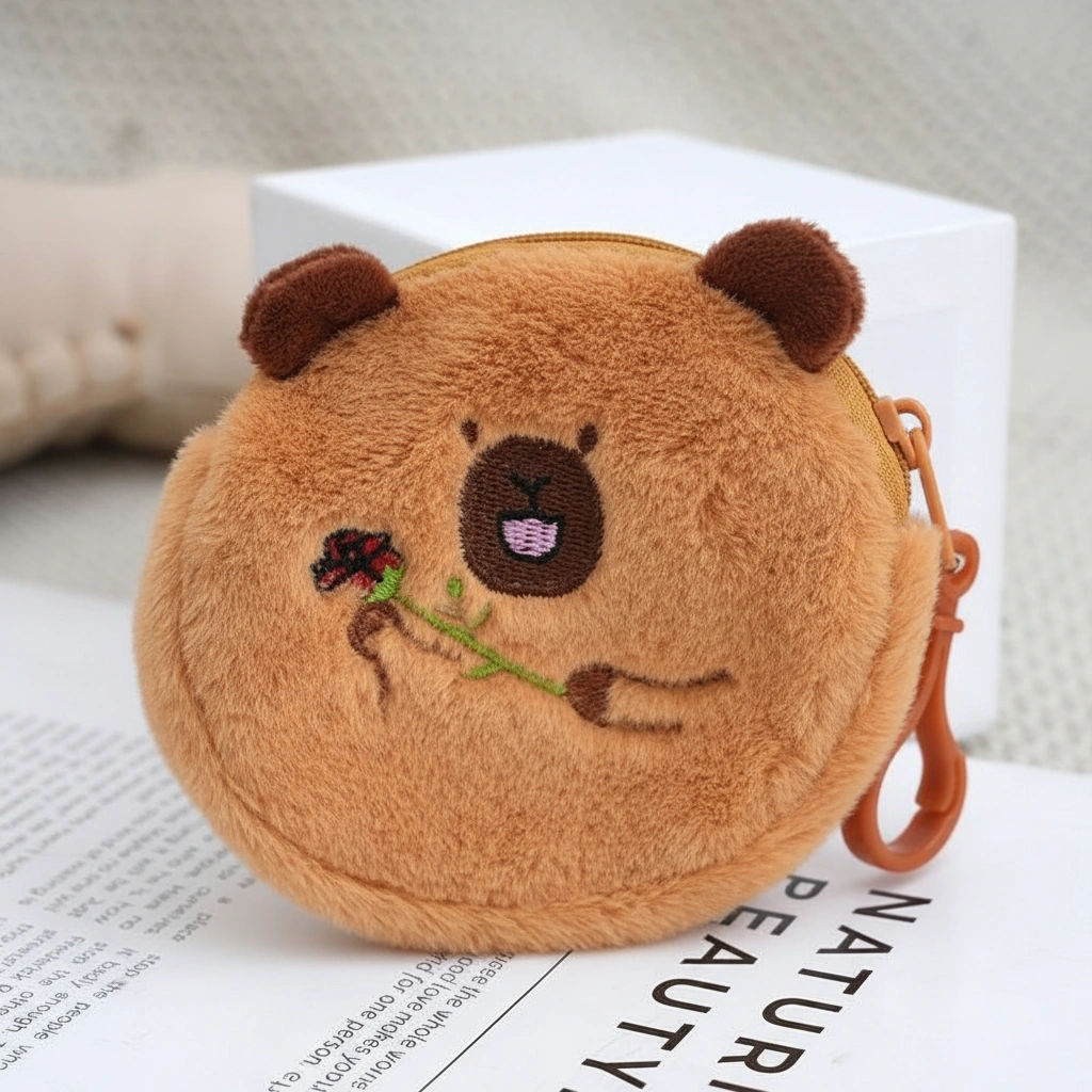 Capybara Purse – Round Plush Pouch with Snacks and Accessories