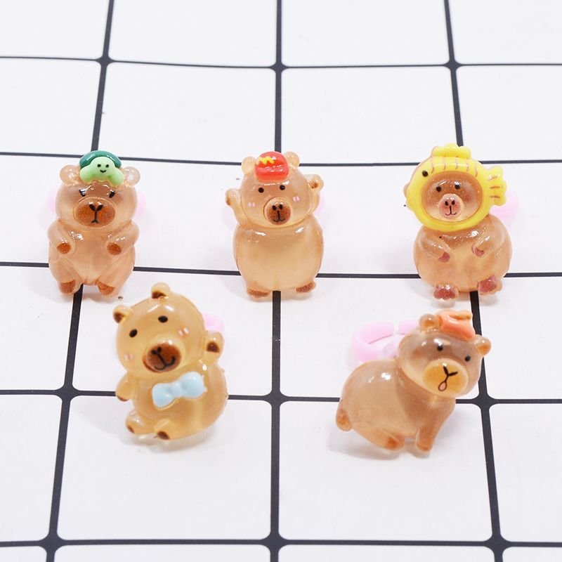 Rotating Capybara Ring Set Cute Spinner Fidget Jewelry