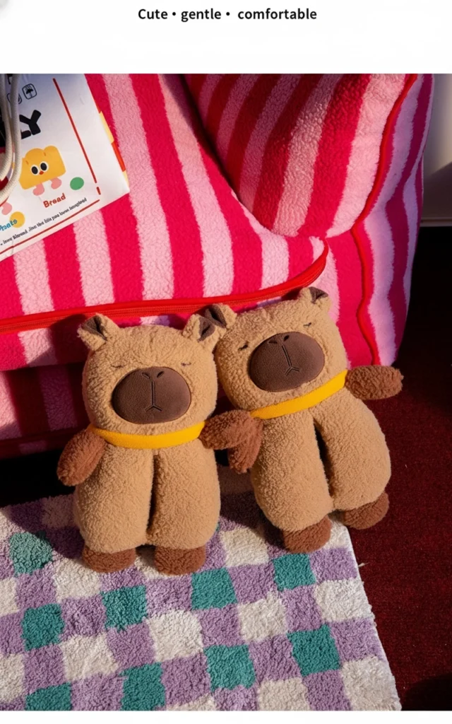 Curly Plush 3D Capybara Shoes with Yellow Scarf Capybara Slippers