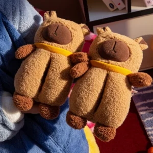 Curly Plush 3D Capybara Shoes with Yellow Scarf Capybara Slippers