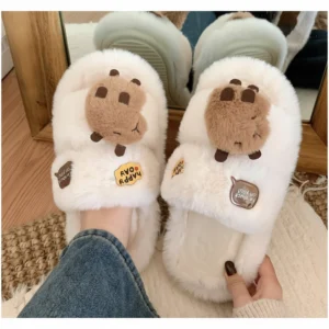 Fluffy Capybara Slides Plush Slippers