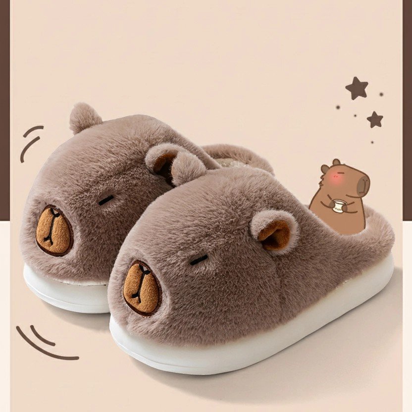 Sleepy Capybara Plush Slides House Shoes