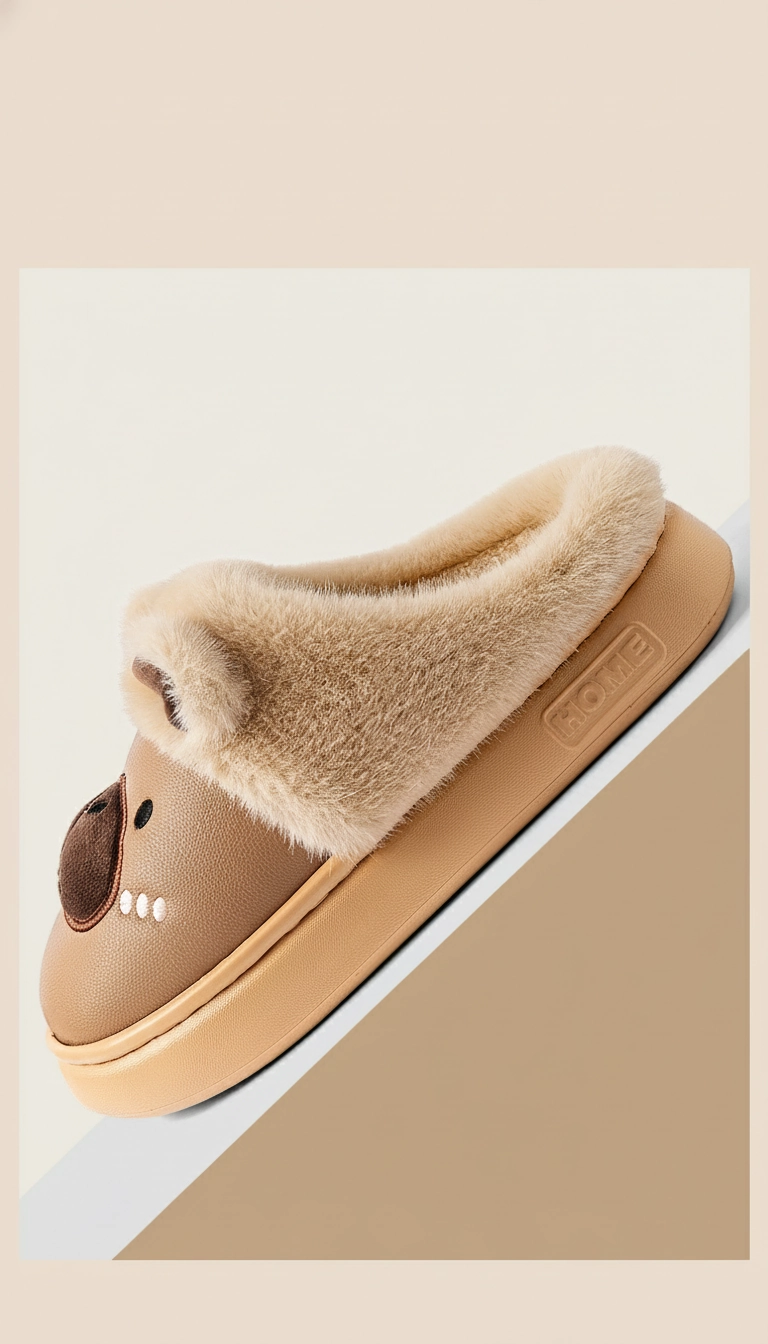 PU Leather Capybara Slippers Plush Lined House Shoes