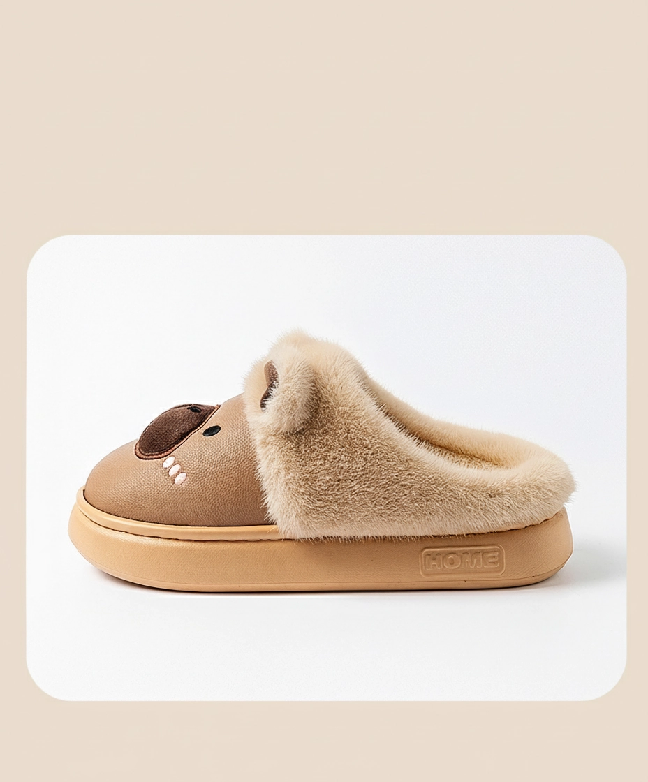 PU Leather Capybara Slippers Plush Lined House Shoes