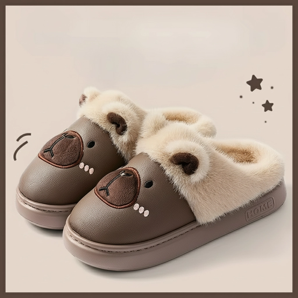 PU Leather Capybara Slippers Plush Lined House Shoes (3 Colors) - Image 4