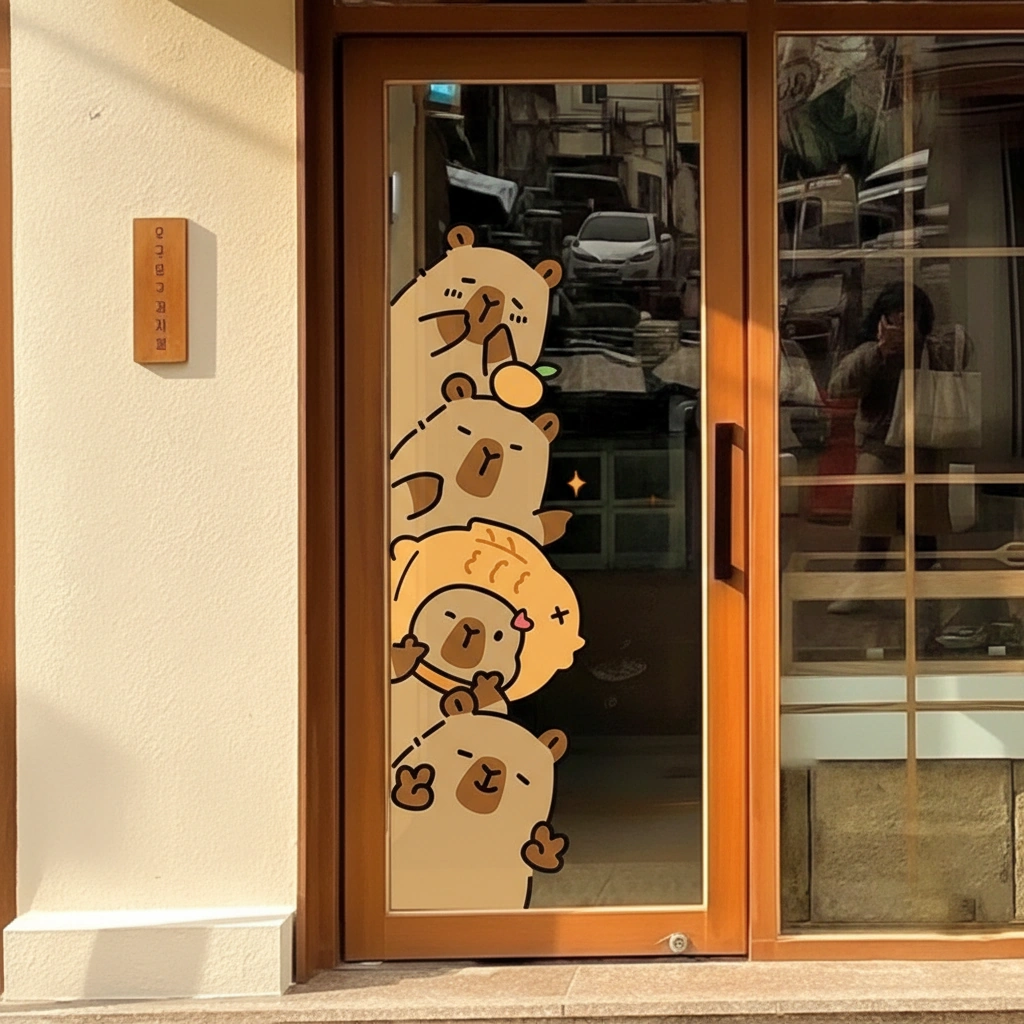 Peeking Capybara Window Cling Glass Door Decal