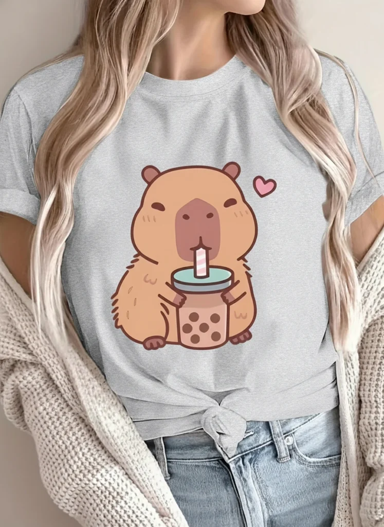 Cute Capybara Bubble Tea T-Shirt